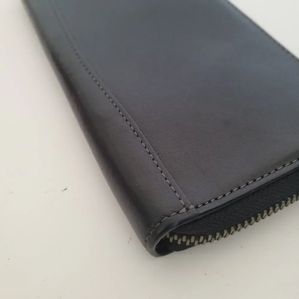 Serratura Smooth Leather Wallet Solid Black Zip Around Large Organizer Timeless